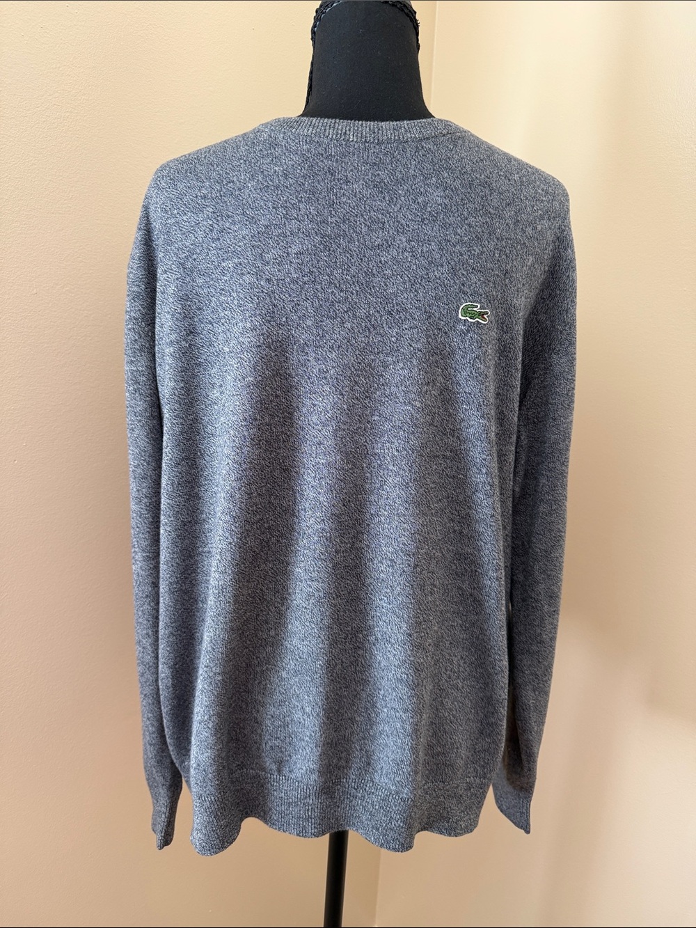 Lacoste Men's Gray Crewneck Sweater with Green Crocodile Logo. Size large